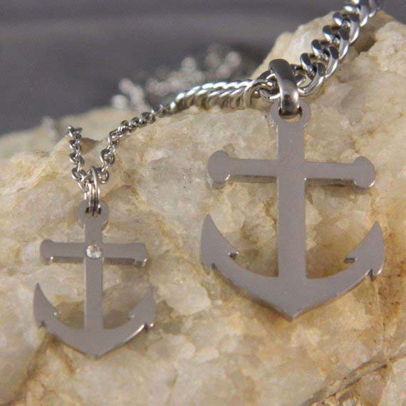 Couples His Hers Stainless Steel Anchor Necklaces